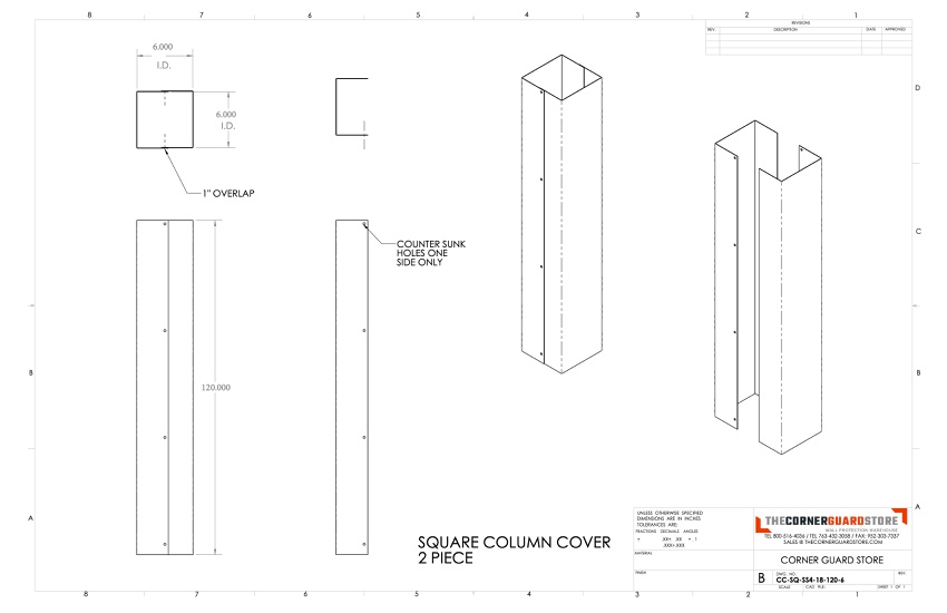 Drawing - 120in x 6in x 6in x 6in - 18ga, Square Stainless Steel Column Cover